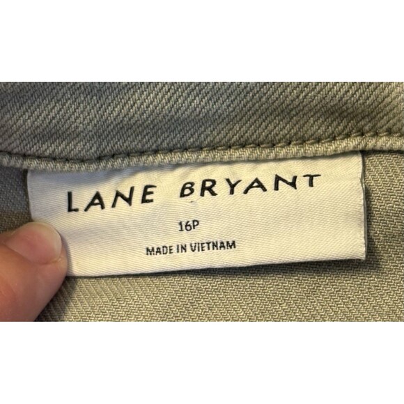 LANE BRYANT Olive Green Denim Jumpsuit 16 Petite Belted Straight Leg Utility 70s - Picture 3 of 16